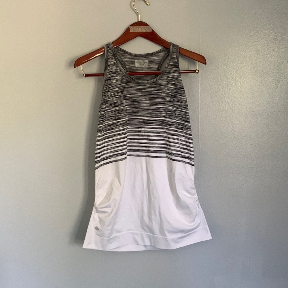 EUC Athleta Space Dye Heather Gray Fade White Shirred Side Waist Racerback Tank